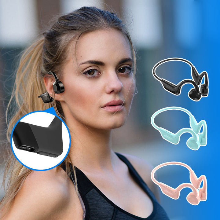 "Trådlösa benledningshörlurar med ergonomisk design, bekväm passform för alla aktiviteter, Bluetooth-anslutna."
