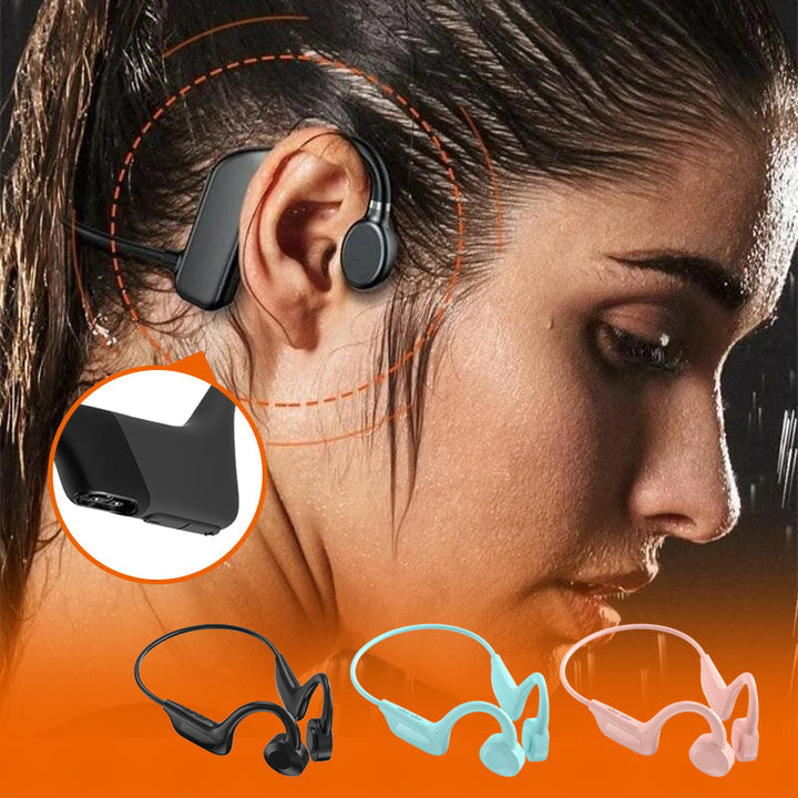 "Trådlösa benledningshörlurar med ergonomisk design, bekväm passform för alla aktiviteter, Bluetooth-anslutna."