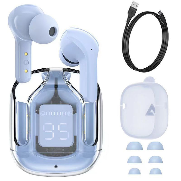"Trådlösa Bluetooth-öronsnäckor med ENC, visa olika färger och elegant, futuristiskt laddningsfodral."