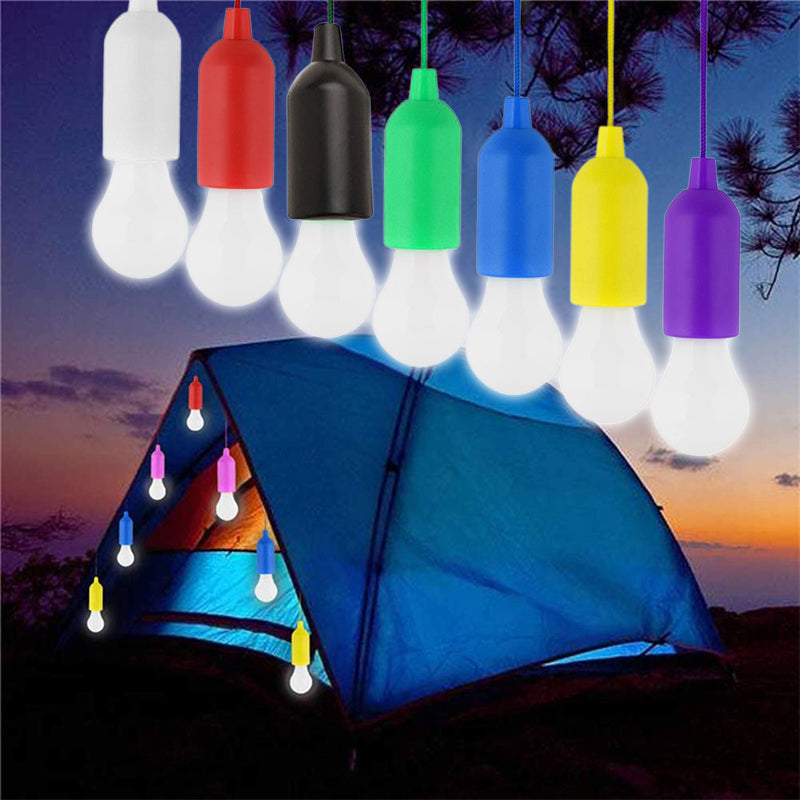 "Trådlösa retro LED-lampor i färger, blå, grön, gul, för hem och camping, hängs med snöre, enkel belysning."