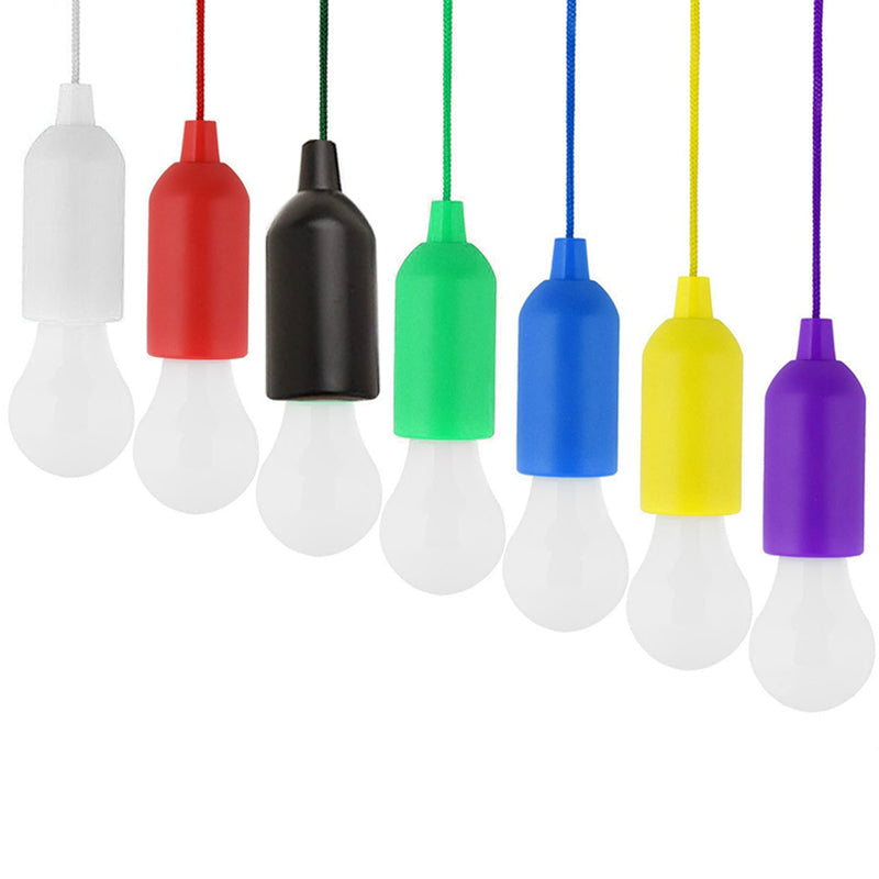 "Trådlösa retro LED-lampor i färger, blå, grön, gul, för hem och camping, hängs med snöre, enkel belysning."