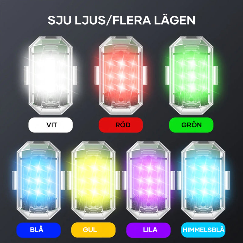 Trådlöst LED-stroboskopljus, hög ljusstyrka, mångfärgat, vattentåligt design för utomhusbruk. Perfekt för kvällsäventyr.