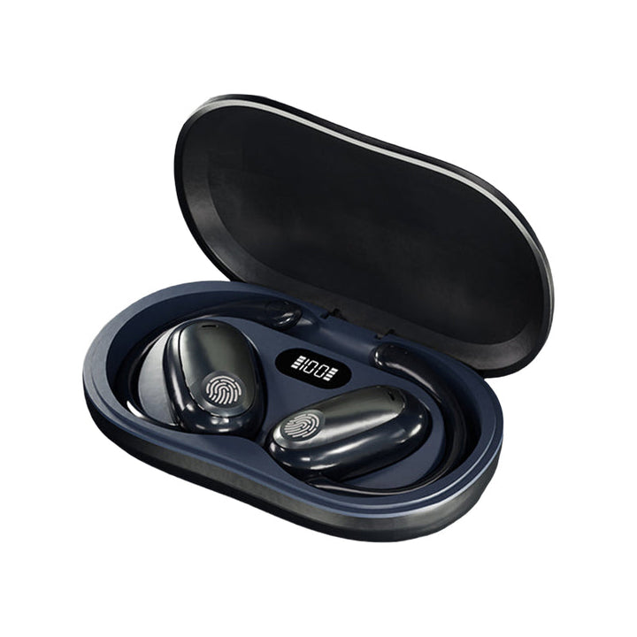 "Träningsvänliga Bluetooth 5.4 In-Ear Hörlurar med hängande design för säker passform, i svart, vit och beige färg."