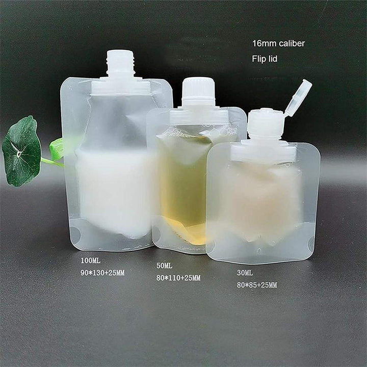 "Transparent påfyllningsbara reseflaskor set, kompakt design för schampo och duschgel, miljövänligt material."