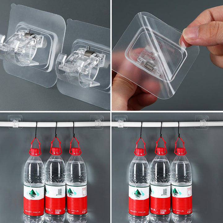 Transparent självhäftande klämma för gardinstång, flexibel och stark, klar plastdesign, enkel installation, inga verktyg.