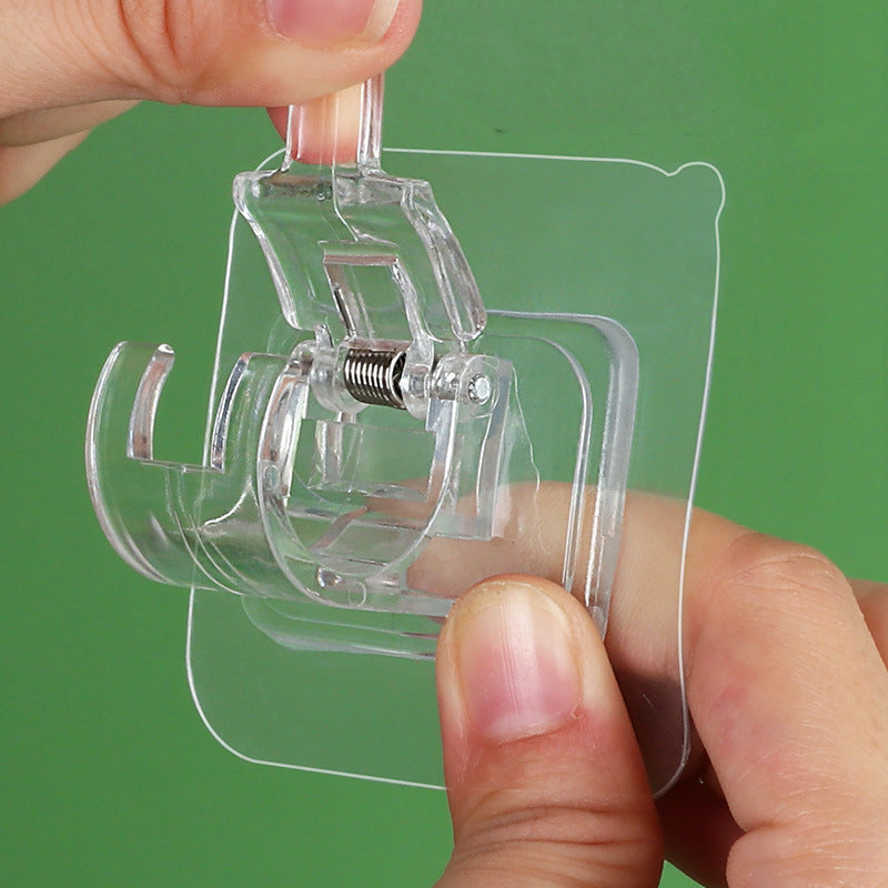 Transparent självhäftande klämma för gardinstång, flexibel och stark, klar plastdesign, enkel installation, inga verktyg.