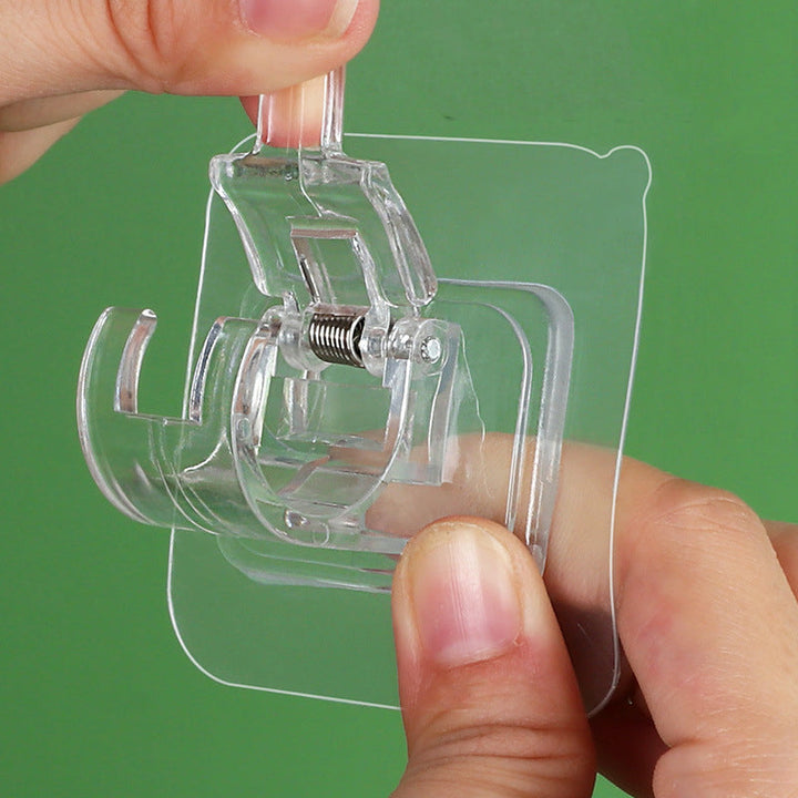 Transparent självhäftande klämma för gardinstång, flexibel och stark, klar plastdesign, enkel installation, inga verktyg.