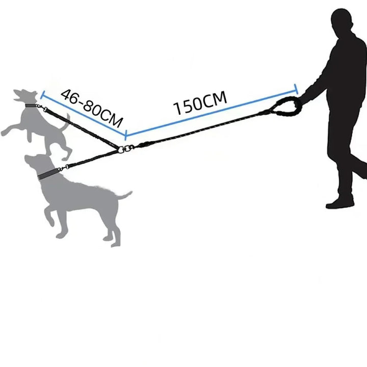 Flexibelt och stötdämpande dubbelkoppel för hundar, designat för maximal frihet.