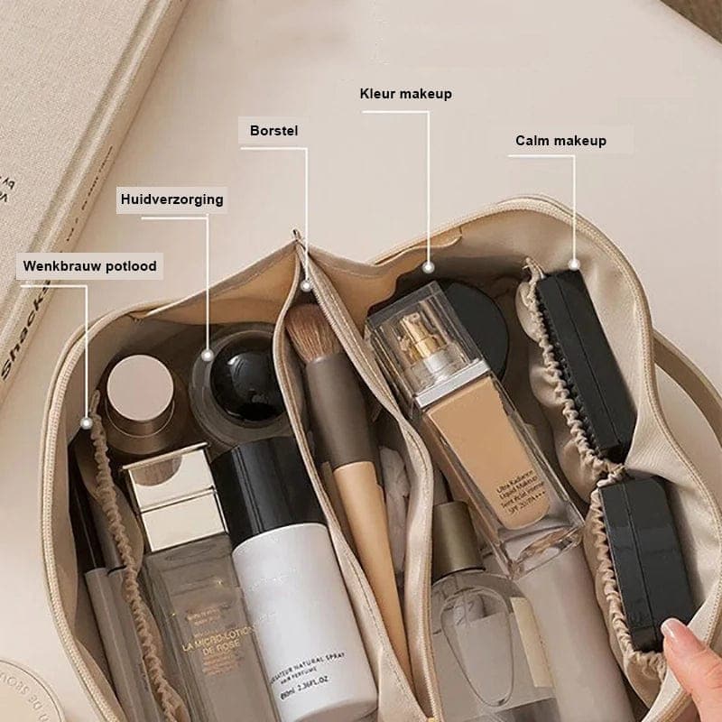 Elegant beige och brun necessär för resor och sminkförvaring