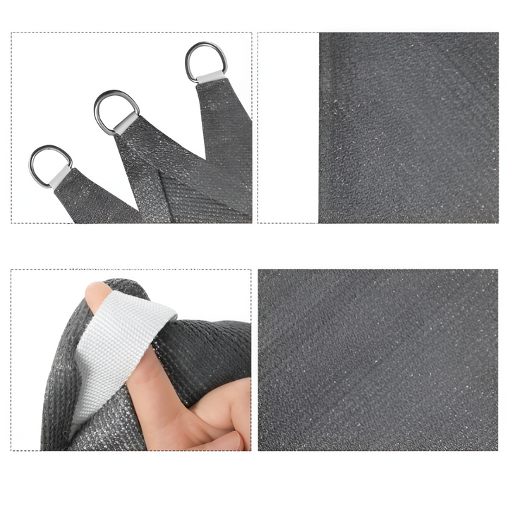 Närbild på det väderbeständiga HDPE-solseglet; erbjuder effektivt UV-skydd för uteliv på sommaren.