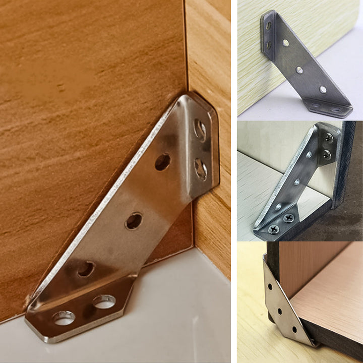 "Triangulärt rostfritt stålstöd, silverfinish, robust och korrosionsbeständig design för strukturellt stöd och hållbarhet."