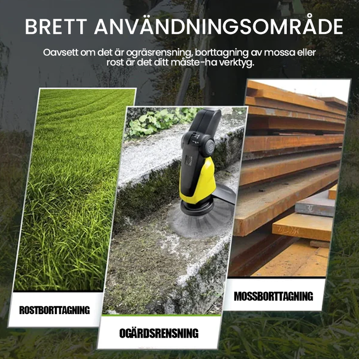 Trimmerhuvud i ståltråd, robust konstruktion för exakt ogräsrensning, idealisk för trädgårdsskötsel.
