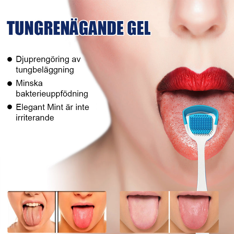 "Tungrengöringsgelset för fräsch andedräkt, inkluderar en gel i transparent tub, främjar optimal munhygien."