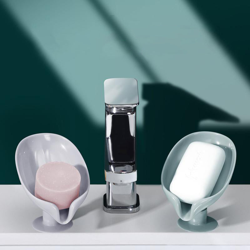 Tvålkopp med dränering, mintgrön och grå, modern V-form design, dräneringsfunktion, hållbart ABS-material.