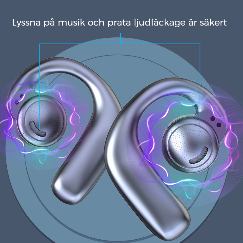 "TWS trådlösa benledning öronsnäckor med ergonomiska öronkrokar för säker passform och öppen örondesign, perfekt för sport."