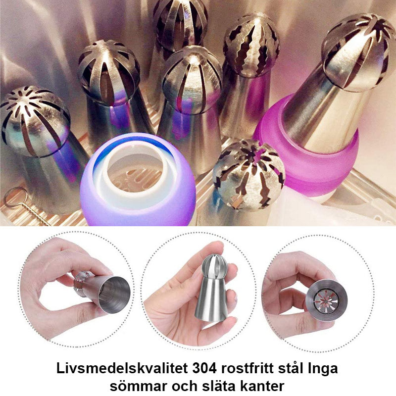 Tyllpåsar för tårtdekoration, 22 delar, rostfritt stål, olika blommönster, kreativ bakning, kökstillbehör.