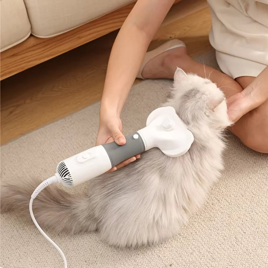 Ergonomisk Tyst 3-i-1 pälsfön. Lättanvänd djurtork och groomingborste för bekväm & effektiv pälsvård hemma.