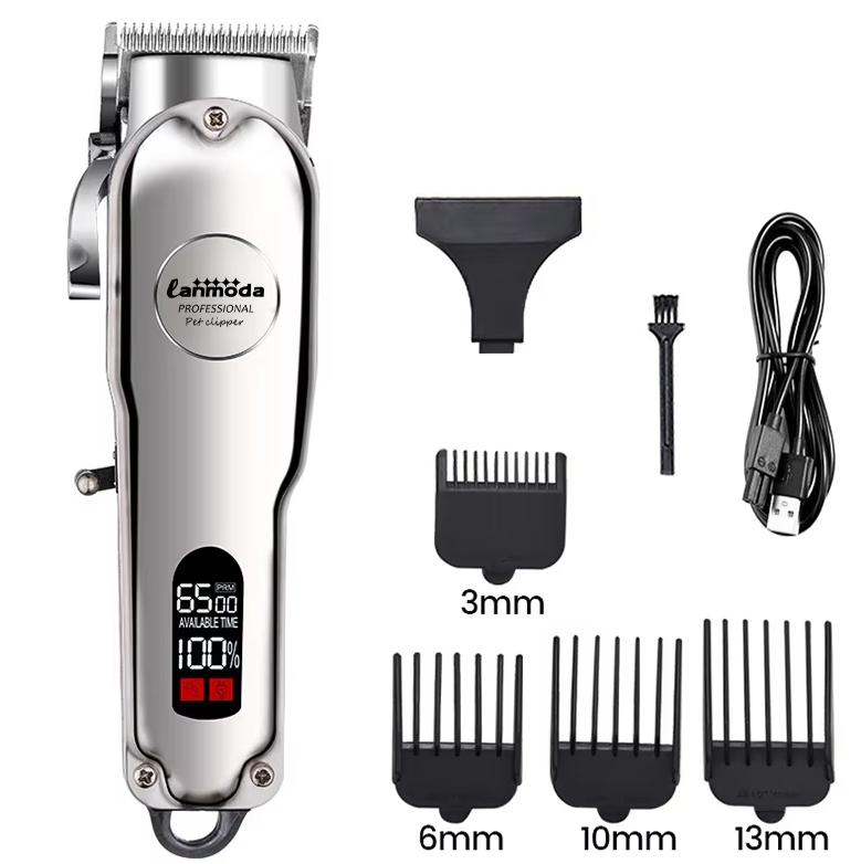 Säker tyst klippmaskin för skonsam pälsvård av hundar/katter. Sladdlös trimmer för bekväm grooming.