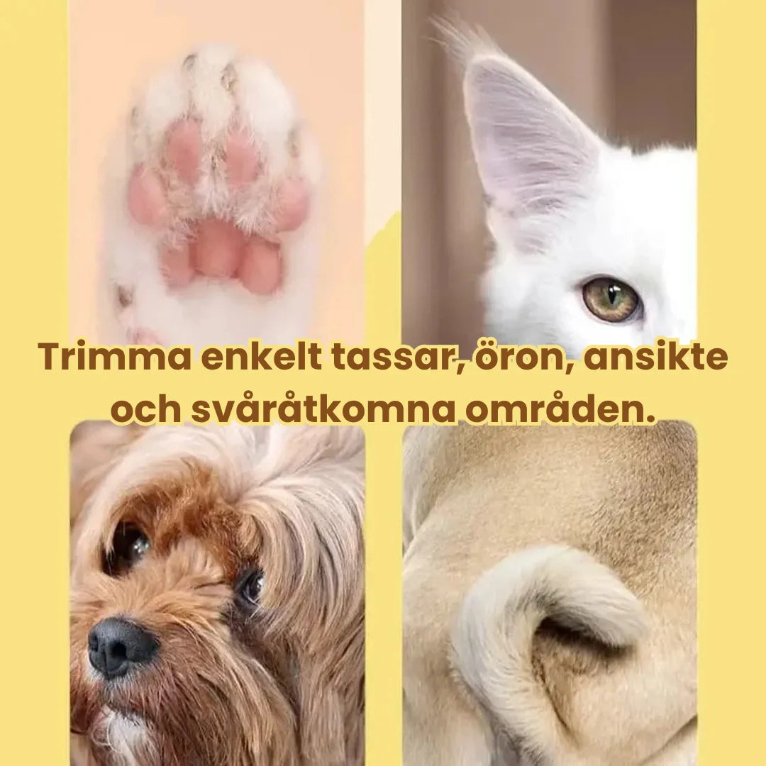 Professionell tyst tasstrimmer för hundar & katter. För enkel & säker tass- och pälsvård.