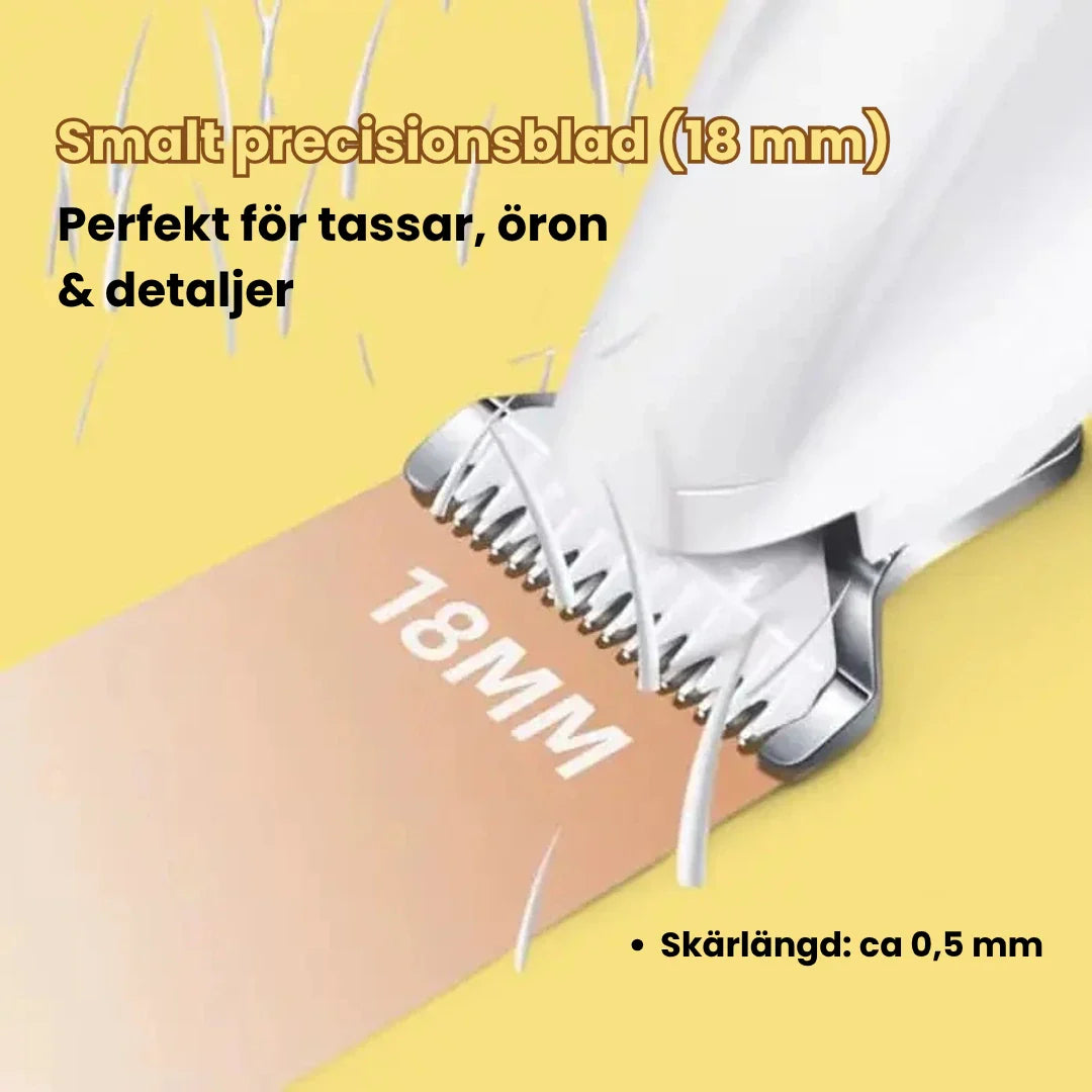 Kompakt tasstrimmer för små hundar & katter. Tyst djurvård & grooming av tassar.