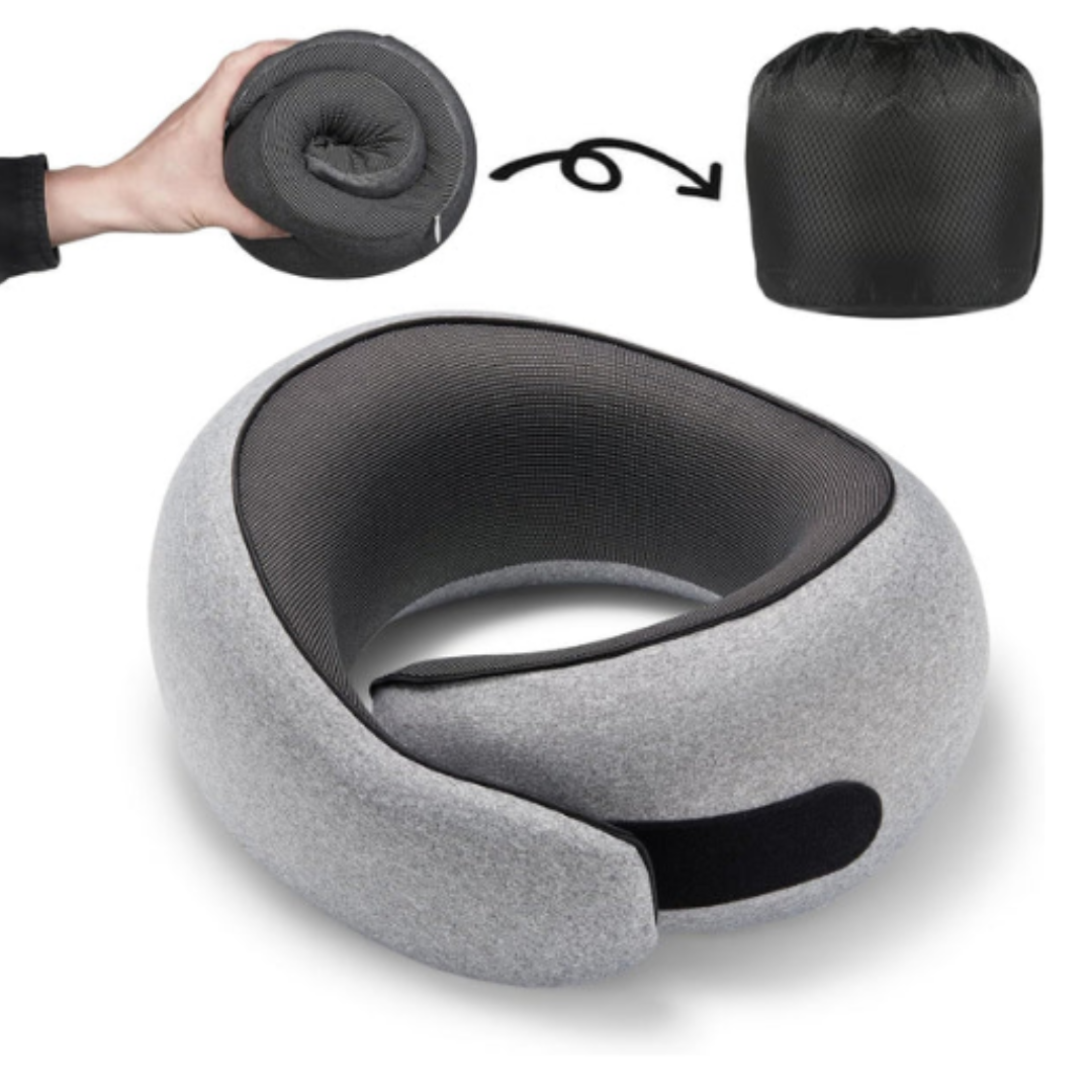 U-formad resekudde i memory foam för nackstöd och komfort under flyg, bil- och tågresor.