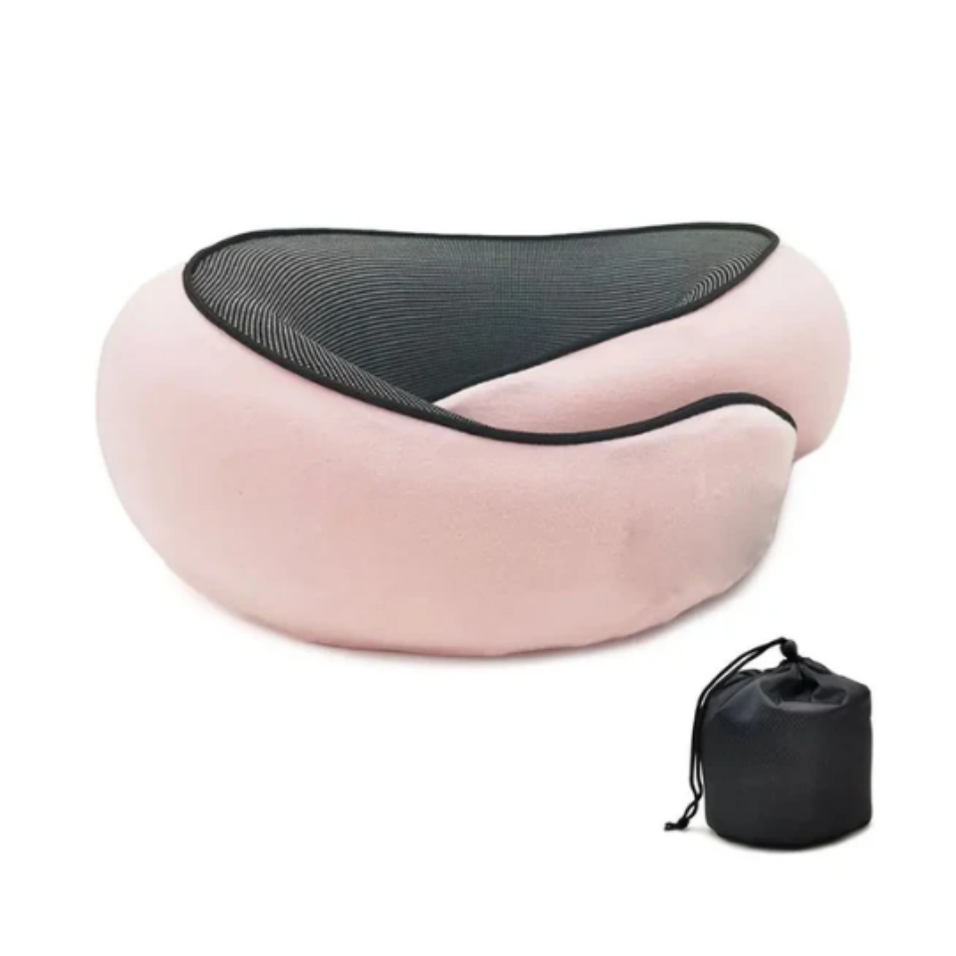 Resekudde i memory foam med luva för avskildhet och optimalt nackstöd på tåg och flyg.