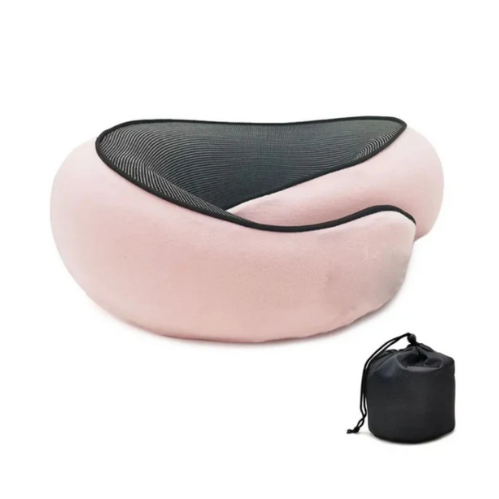 Resekudde i memory foam med luva för avskildhet och optimalt nackstöd på tåg och flyg.