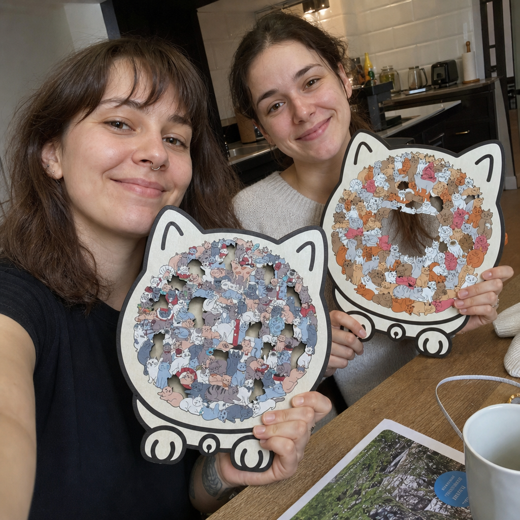 Mysig stund med ett avkopplande träpussel med katt