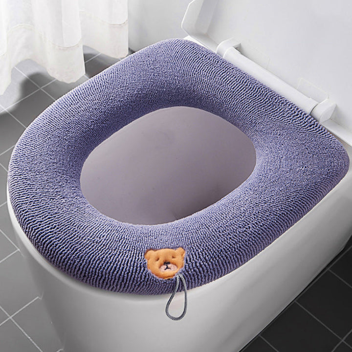 Ultra tjock toalettsitsöverdrag av polyester, elastisk passform, ljusrosa, bekväm och värmande lösning för kalla toaletter.