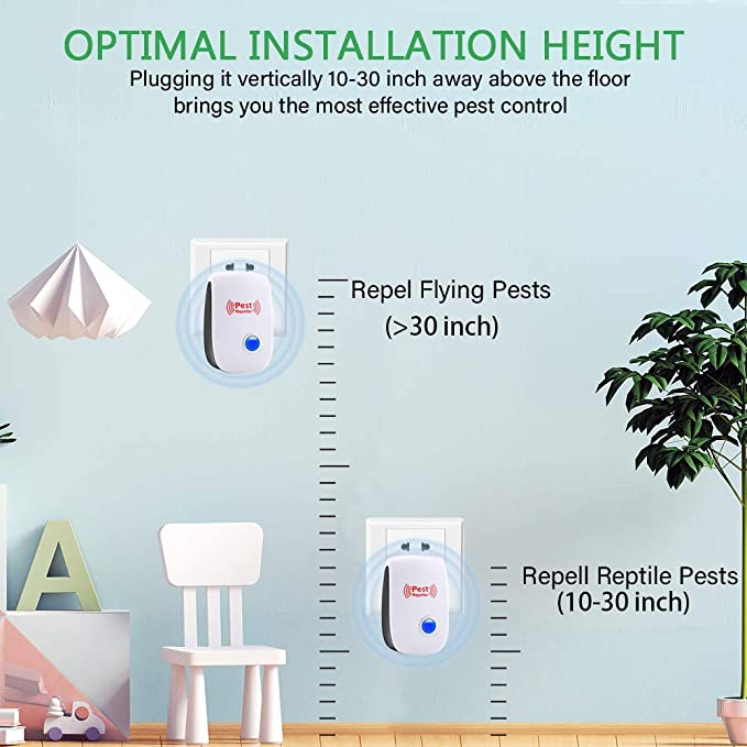Illustration som visar optimal installationshöjd för ultraljudsskrämma på vägg
