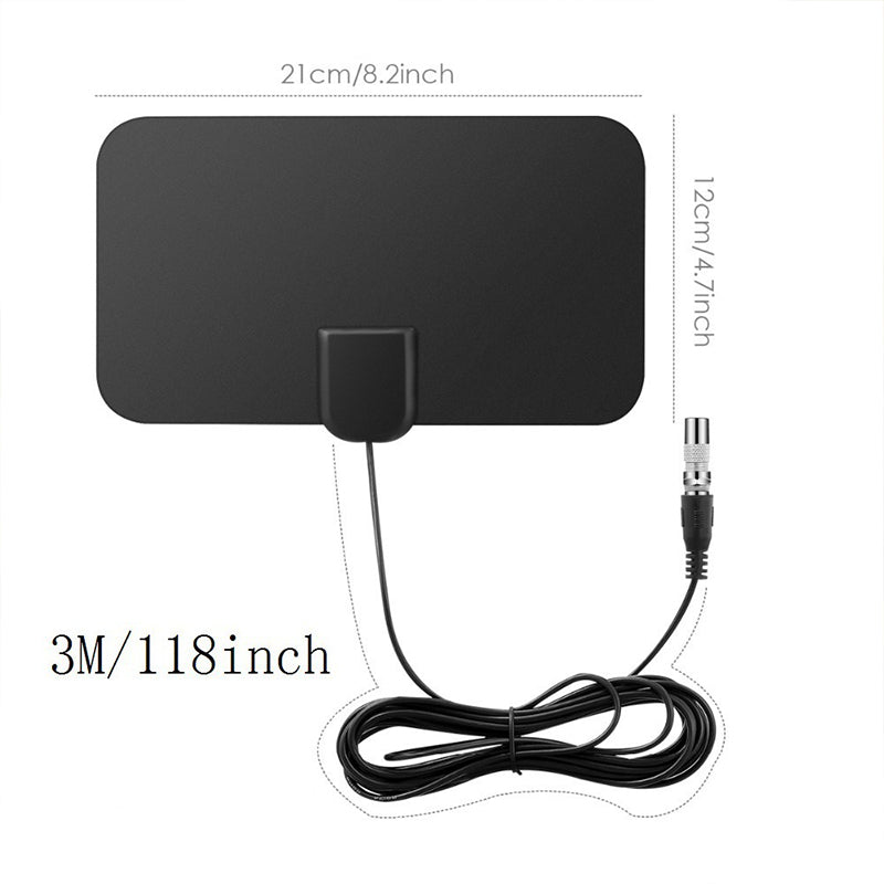 "Ultratunn digital HDTV-antenn för 4K-TV, lång räckvidd, svart och diskret design, enkel installation för fria TV-kanaler."