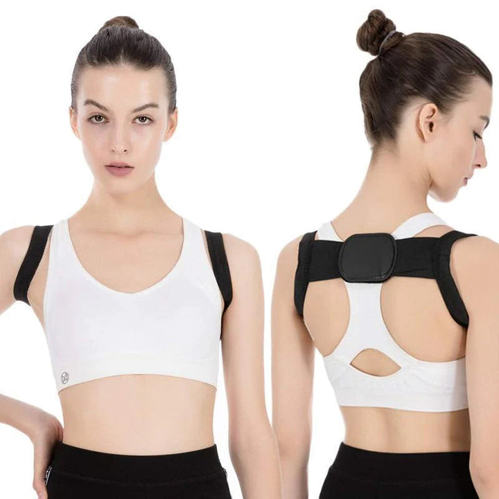 "Ultratunn korrigeringsenhet framifrån, vit färg, unisex hälsoprodukt för bättre hållning under kläder, minimalistisk design"