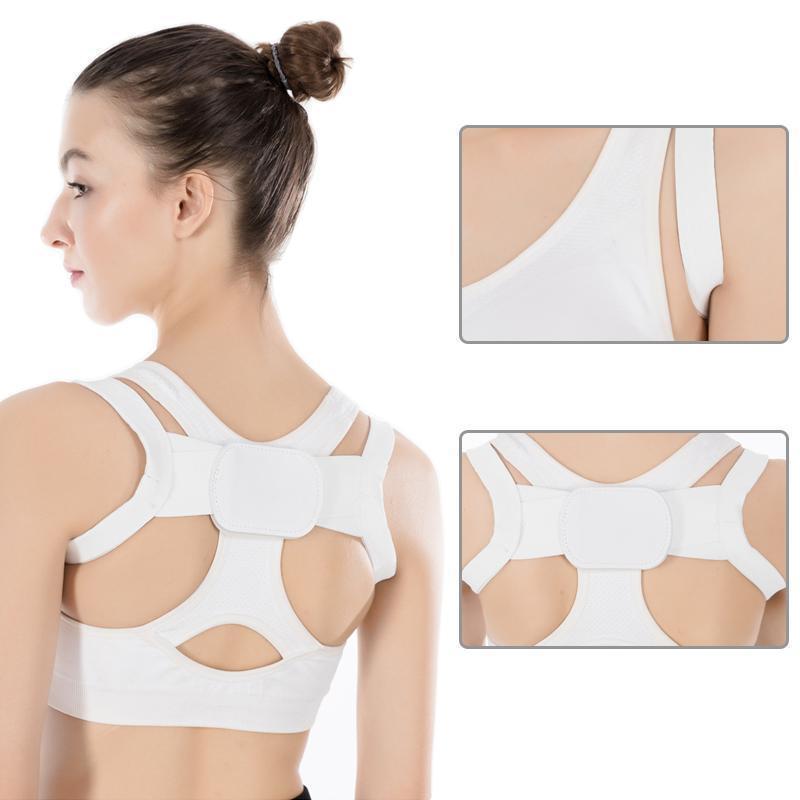 "Ultratunn korrigeringsenhet framifrån, vit färg, unisex hälsoprodukt för bättre hållning under kläder, minimalistisk design"