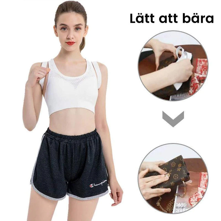 "Ultratunn korrigeringsenhet framifrån, vit färg, unisex hälsoprodukt för bättre hållning under kläder, minimalistisk design"