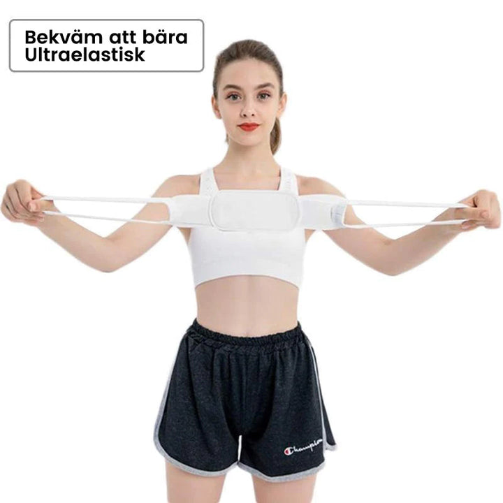 "Ultratunn korrigeringsenhet framifrån, vit färg, unisex hälsoprodukt för bättre hållning under kläder, minimalistisk design"