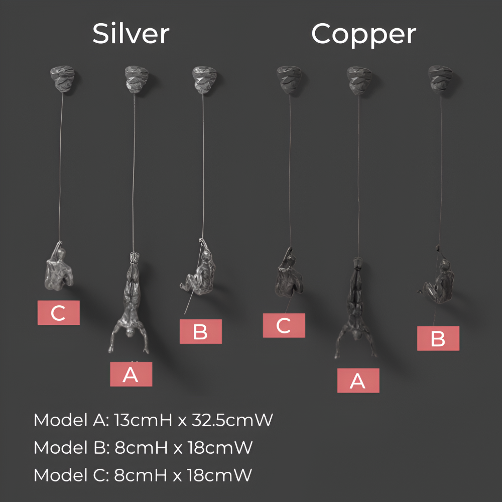 Unik inredningsdetalj: Klättrande man väggkonst i modern harts och metallfinish.