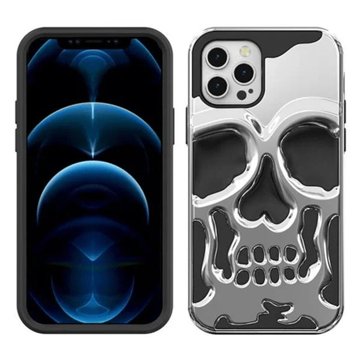 "Unikt dödskalleskal för iPhone med elegant plätering, erbjuder stilfullt skydd och trendig telefontillbehörsdesign."