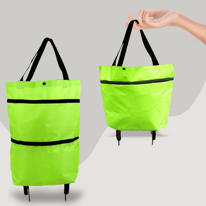 Unisex 2-i-1 shoppingväska med hjul, svart, redo för enkel shopping och flexibel transport upp till 30 kg.