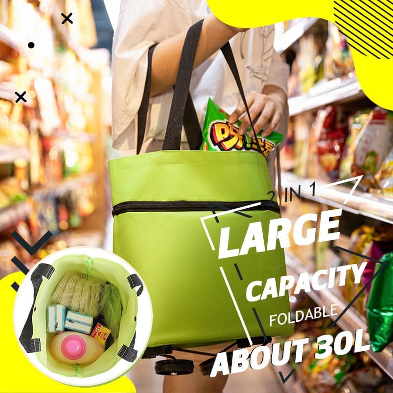 Hopfällbar shoppingvagn med hjul, perfekt för vardagsbruk. Smart lösning för tunga matvaror.