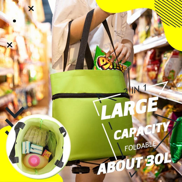 Hopfällbar shoppingvagn med hjul, perfekt för vardagsbruk. Smart lösning för tunga matvaror.