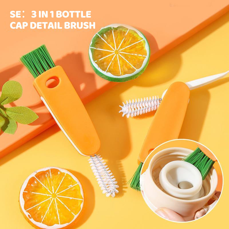 "Unisex 3-i-1 flasklockrengöringsborste för enkel rengöring, vit och orange, med smart förvaringshål och spiralborste."