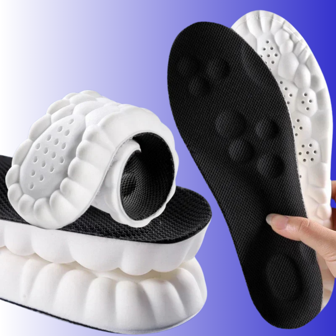 Unisex 4D skoinlägg med avancerad stötdämpning och massage för optimal komfort i vardags- och sportskor.