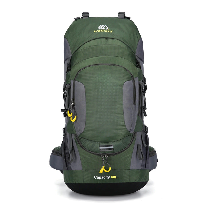 Stor 60 liters vattentät ryggsäck, perfekt för vandring, camping och trekking.