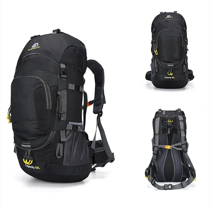 Unisex vandringsryggsäck 60L, idealisk för långa äventyr, packning och resor i naturen.