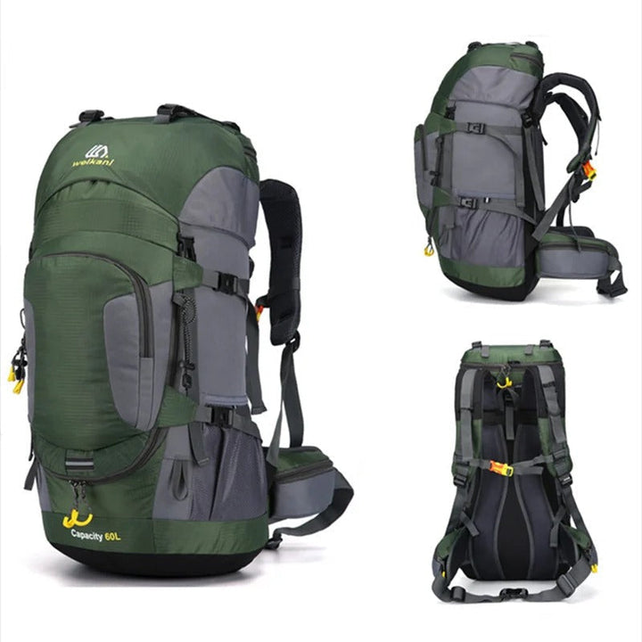 Snygg och funktionell 60L vattentät ryggsäck för camping, trekking och äventyrliga resor.