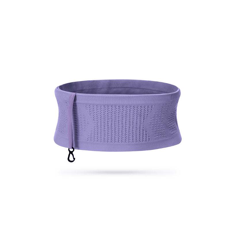 "Unisex andningsbar stickad midjeväska i grått, ergonomisk design med fyra flexibla fickor och justerbart bälte för sport."