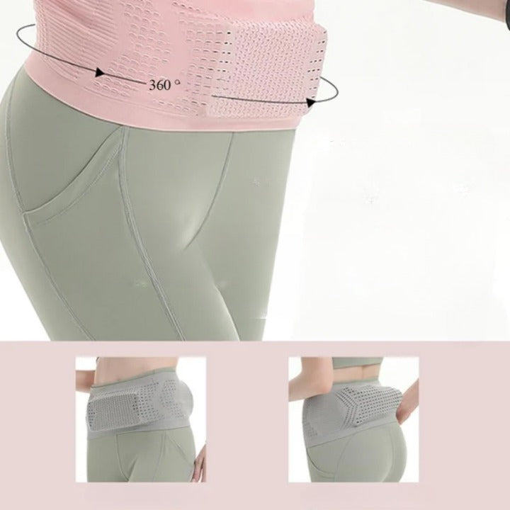 "Unisex andningsbar stickad midjeväska i grått, ergonomisk design med fyra flexibla fickor och justerbart bälte för sport."