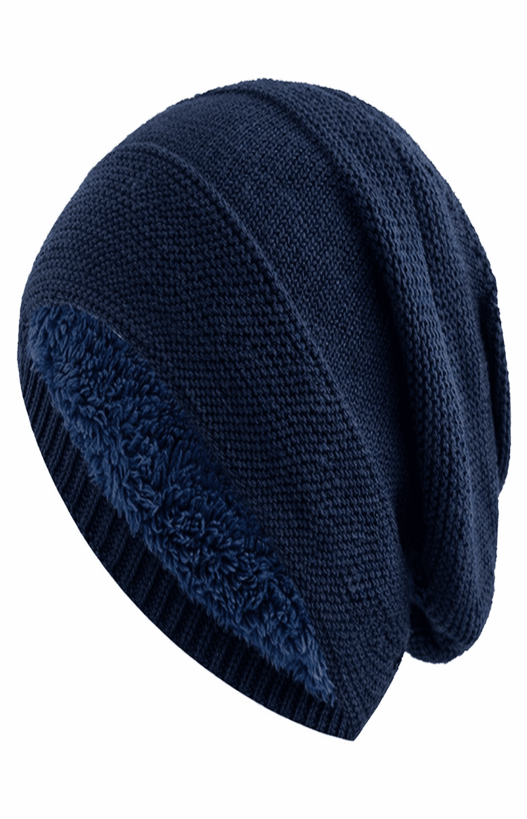 Kvalitets stickad slouchy mössa, varm och stilren unisex design för alla vinteraktiviteter.