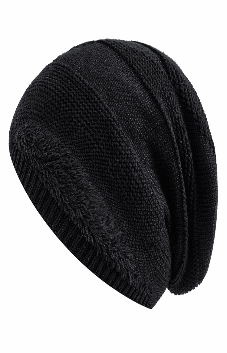 Varm stickad mössa med slouchy passform, bekväm unisex accessoar för kalla väder.