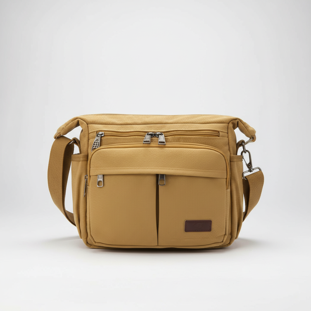 Stilren unisex messengerbag i canvas, idealisk för arbete & resor, med RFID-skydd. Perfekt som laptopväska.